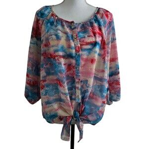 Ava & Grace 3/4 Sleeve Womens Floral Blouse Sheer Size XL